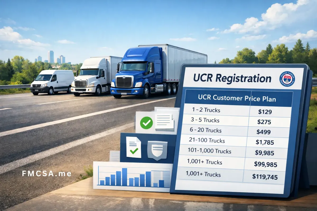 UCR registration fee chart showing pricing based on trucking fleet size.