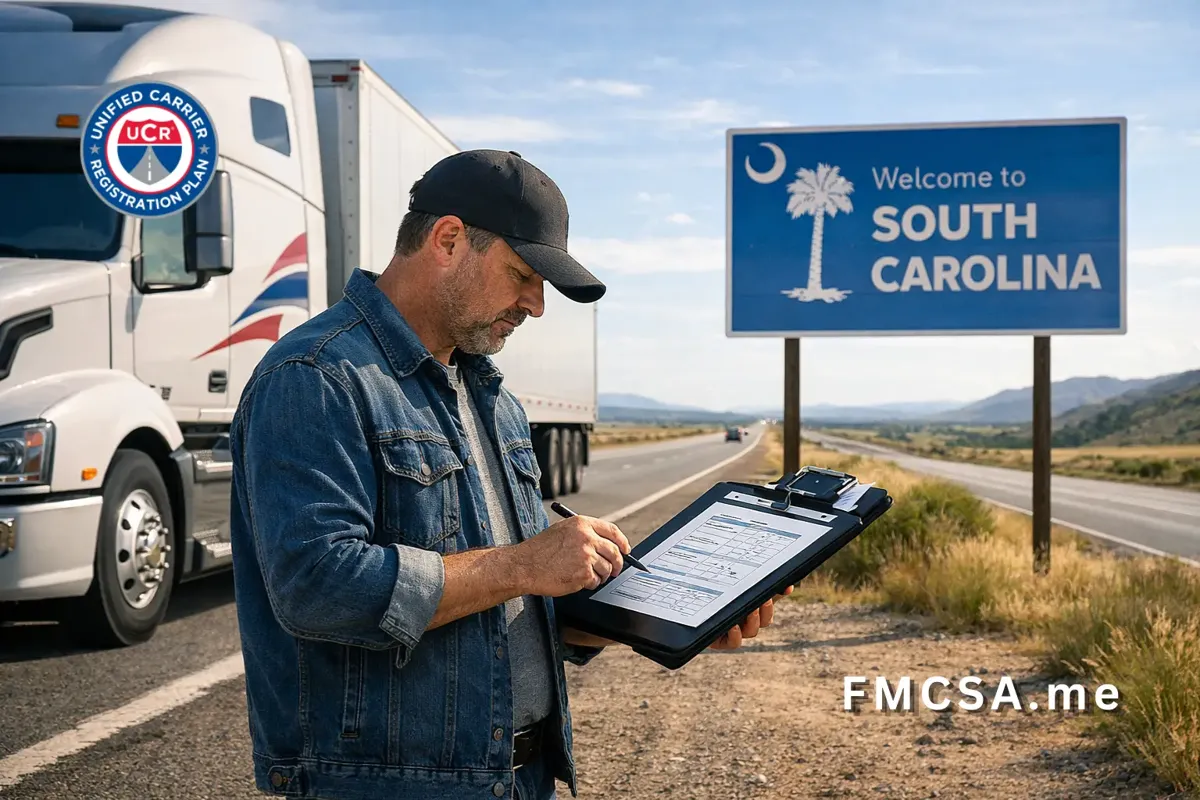 Truck driver completing UCR registration