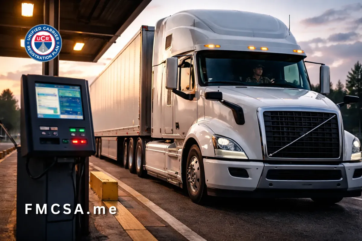 semi truck at weigh station inspection