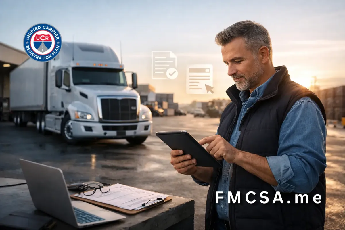 Truck driver reviewing UCR paperwork